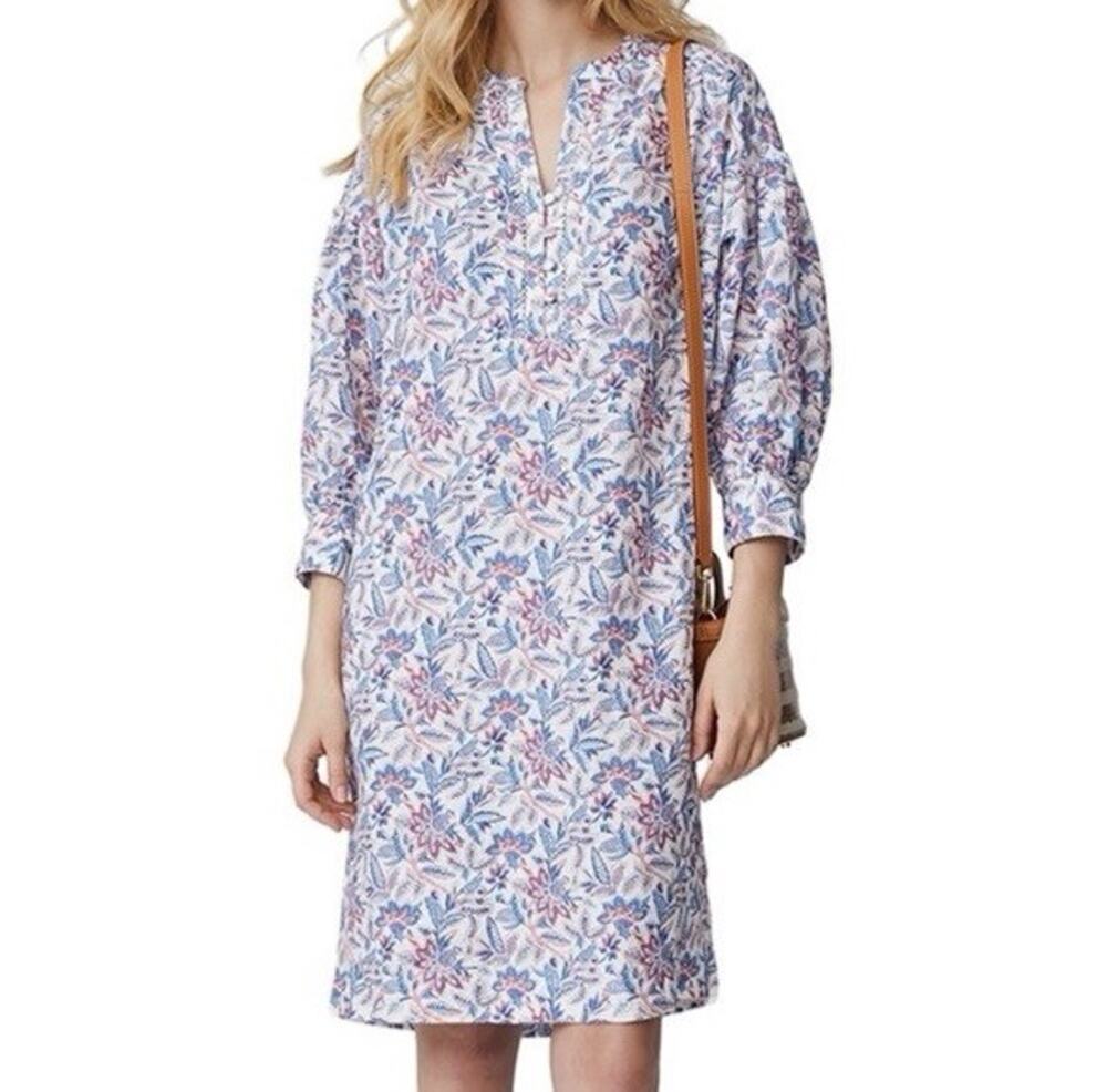 J Mclaughlin Nylee Linen Dress Sz M Mini Floral Bloomsbury Beachy Resort Boho